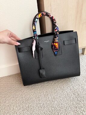 Saint Laurent Black Tote with Multicolor Scarf-Wrapped Handles